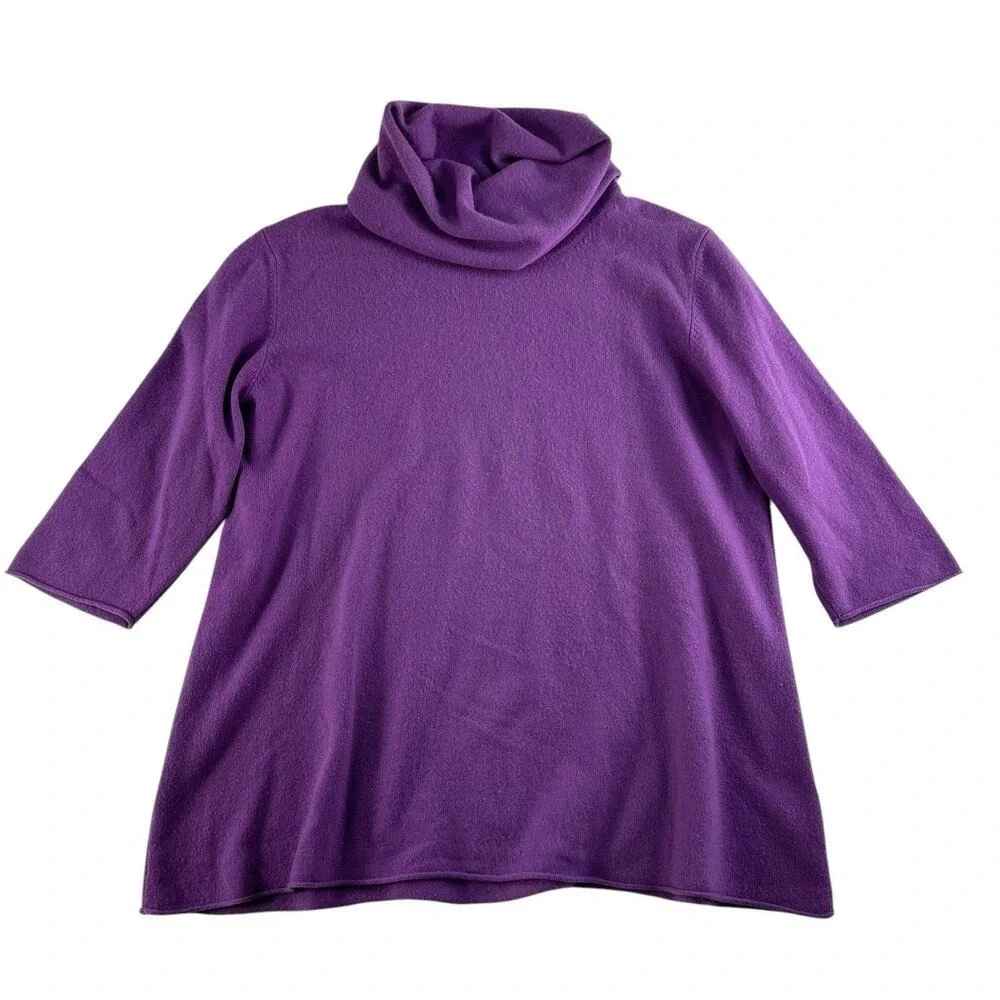 Neiman Marcus Large L Cashmere Collection Sweater Purple Cowl Neck‎ Elbow Sleeve